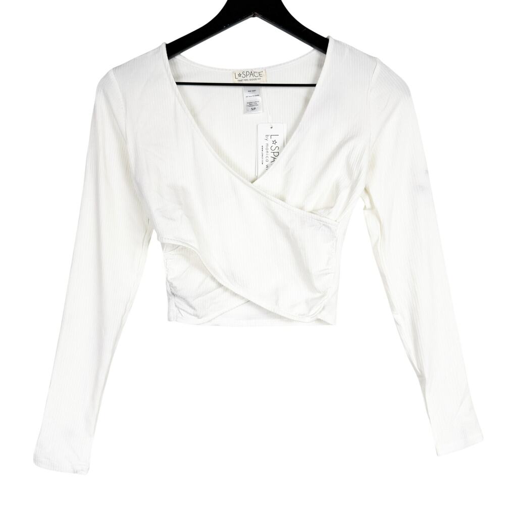 New L*SPACE Crop Wrap Ribbed VNeck Long Sleeve Shirt White Flaws - S